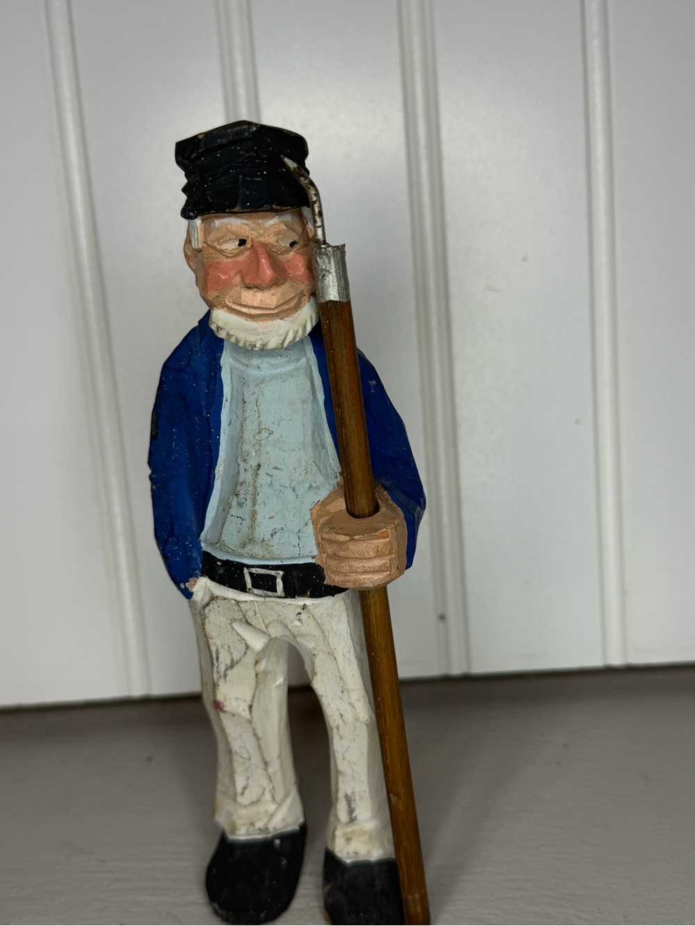 Vtg 7.25” Carved Wood Folk Art Sea Fisherman Harpoon Spear Nautical Salty Sailor